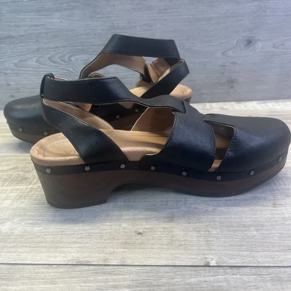 Vionic Black Leather Slingback Clogs with Buckle and Stud Trim - Picture 6 of 10